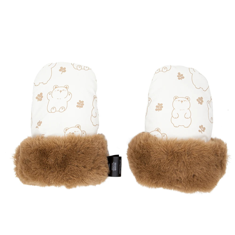 Stroller Gloves 1 Pair Winter Windproof Warm Cute Bear Brown Style Universal Prams Gloves Waterproof Baby Stroller Accessories