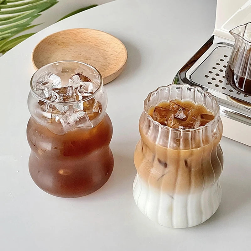 Glass Drinkware Cold Coffee Cups Latte Coffee Glass Iced Water Bottle Aesthetic Cup Wine Cocktail Glass כוסות לקפה ק