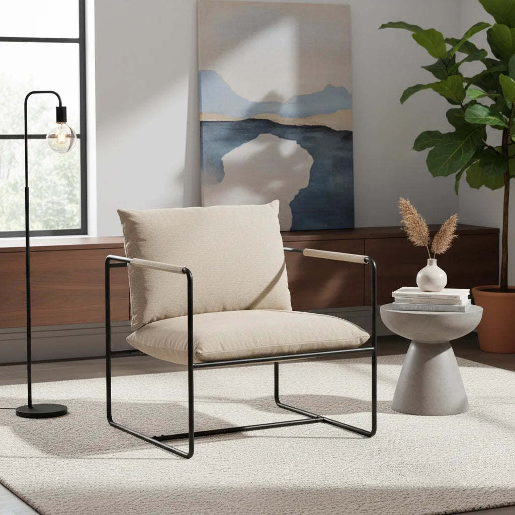 YC38 Gray Modern Accent Chair, Comfy Fabric Armchair for Living Room and Bedroom, Sherpa Chair for Small Spaces