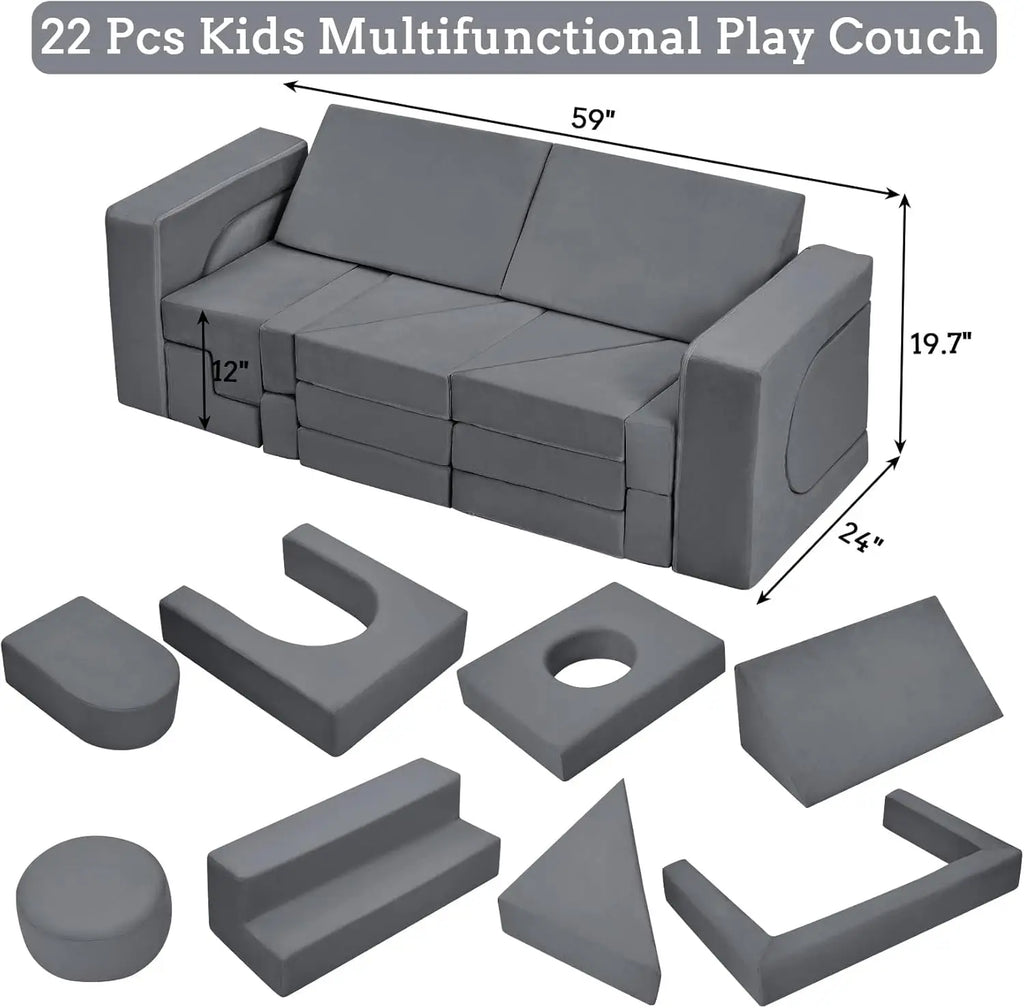 Modular  Play Couch, 22Pcs Sectional Sofa Imaginative Furniture Play Set, Creative Playroom Furniture for Convertible Foam