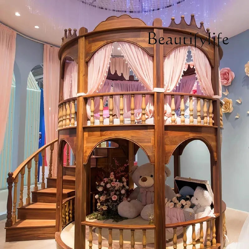 J X Normal Double Decker Kids Beds Decoration Safety Modern Slide Castle Kids Bed Princess Playpen Cama Infantil Furniture Home