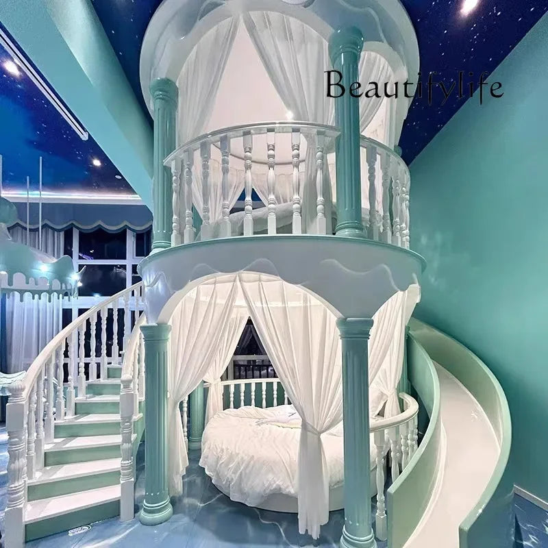 J X Normal Double Decker Kids Beds Decoration Safety Modern Slide Castle Kids Bed Princess Playpen Cama Infantil Furniture Home