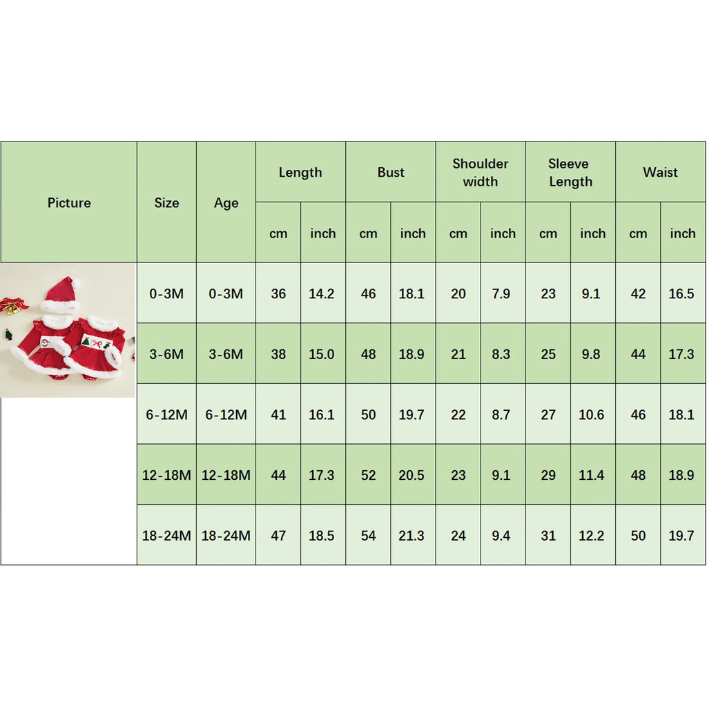 2026 New Years Xmas Baby Girl Christmas Outfit Embroidered Furry Trim Crew Neck Long Sleeve Romper Dress and Hat 2 Pcs Set