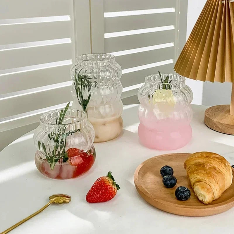 1/2pcs Clear Glass Cup Creative Ins Exquisite Heat-resistant Tumbler Tea Juice Milk Coffee Mug Home Office Cocktail Beer Glasses