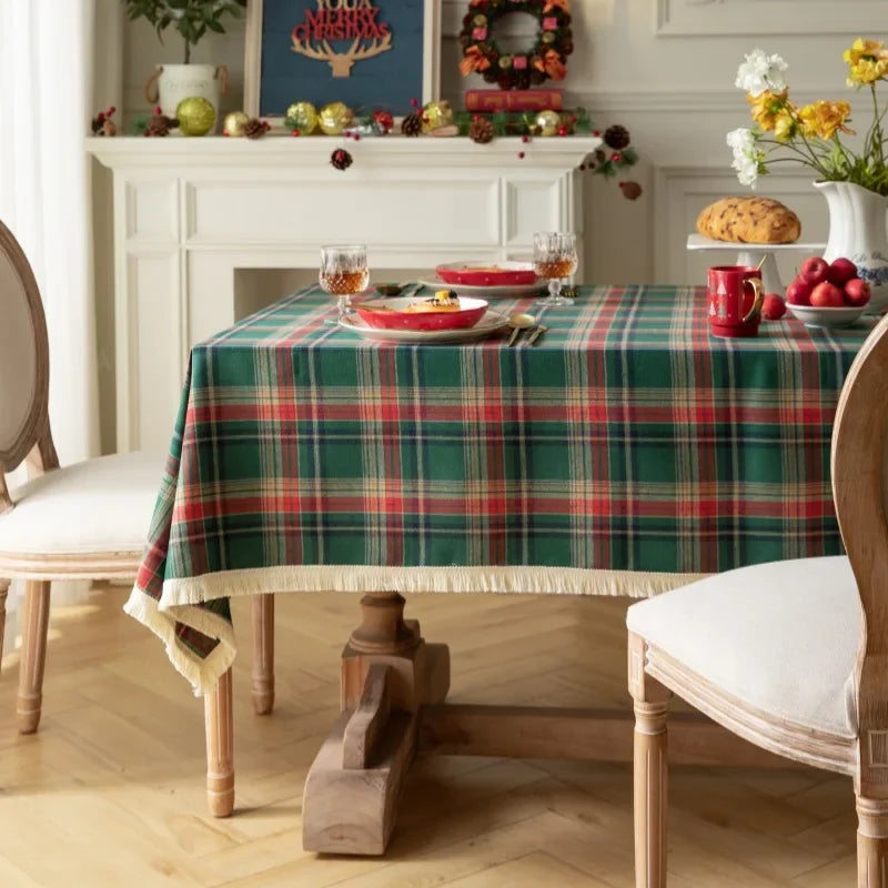 Green Checkered Table Cloth Rectangle Cotton Linen Fabric Washable Buffalo Plaid Table Covers for Festival Party Christmas Decor