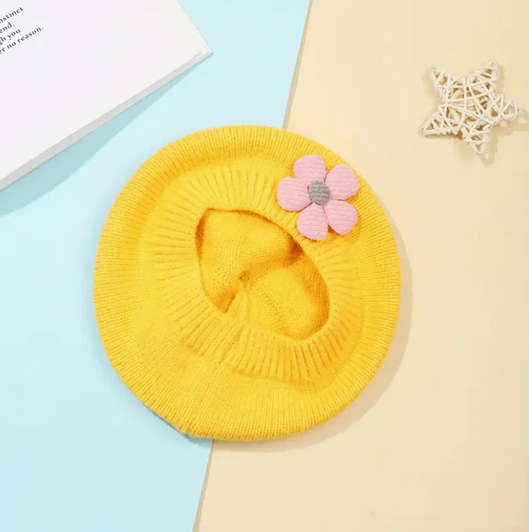 0-4Y Baby Girls' Cute Floral Beret Hat, 100% Cotton Knit Fabric, Lightweight Knit Cap for Infants Stretchable Thanksgiving