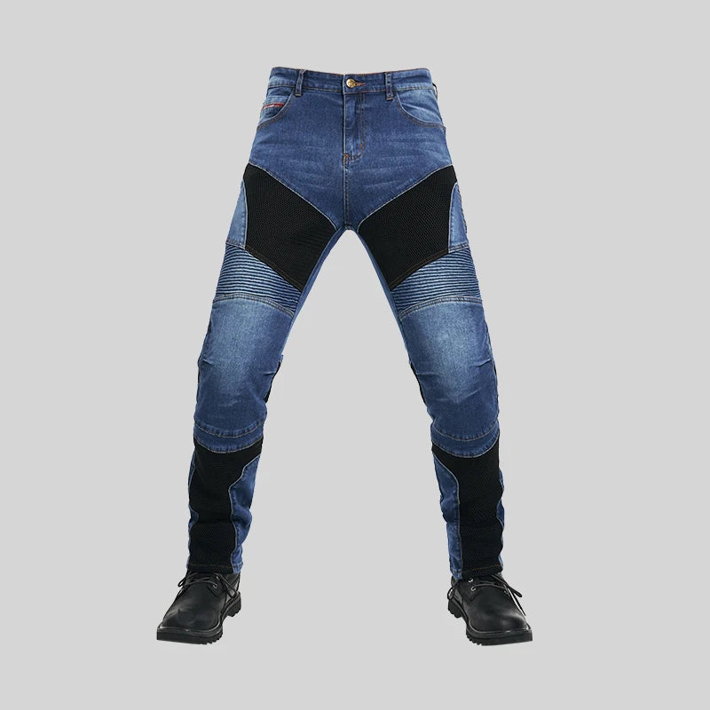 Motorcycle Outdoor Men Pants Protective Gear Riding Touring Blue Black summer Breathable mesh hole Motocross Moto Jeans