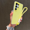 2in1 With Wrist Strap Lanyard Jelly Phone Case For Samsung Galaxy S25 S24 S23 S22 Ultra Plus FE A26 A35 A54 A16 A56 Solid Cover