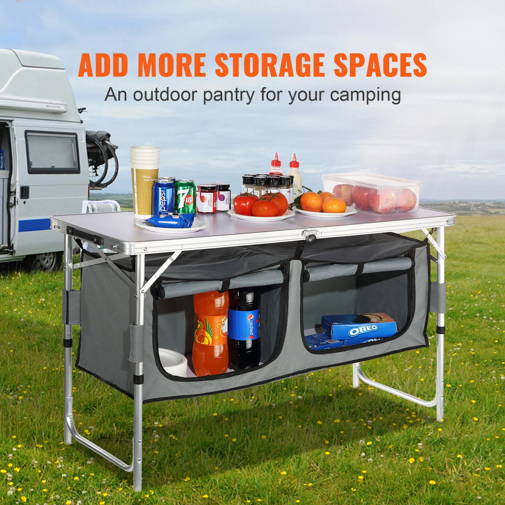 SucceBuyFolding Picnic Table Kitchen Camping Cupboards Aluminum Suitcase Table with Storage Bag Adjustable Height for Outdoor