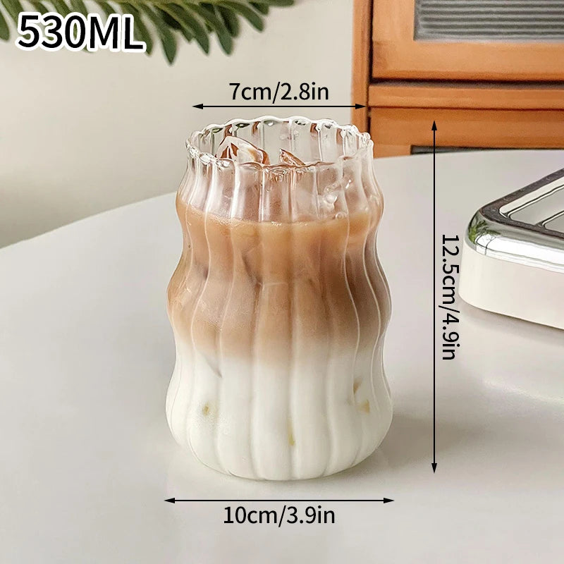 Glass Drinkware Cold Coffee Cups Latte Coffee Glass Iced Water Bottle Aesthetic Cup Wine Cocktail Glass כוסות לקפה ק
