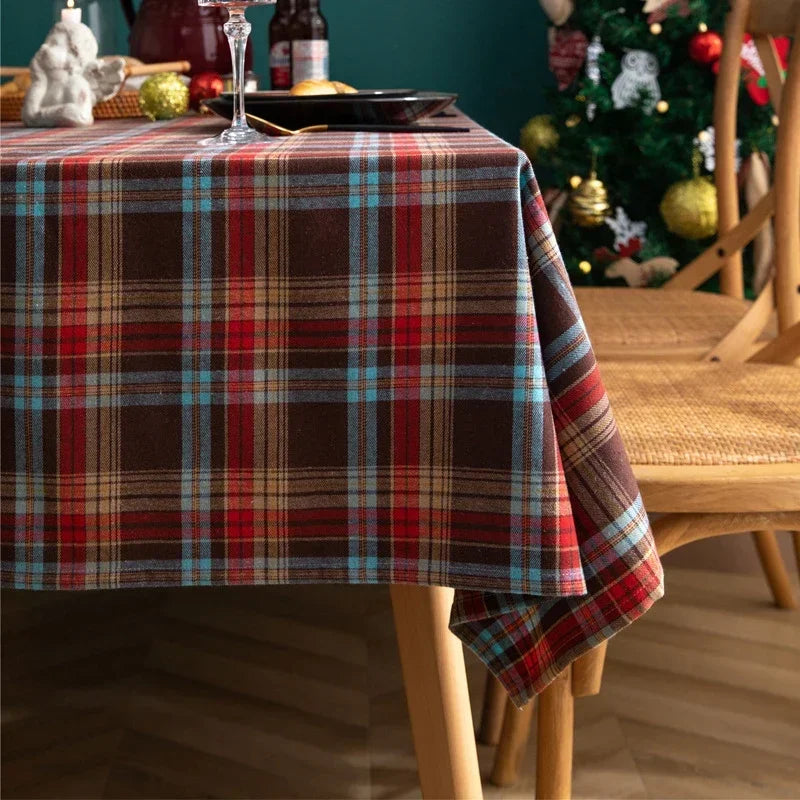 Green Checkered Table Cloth Rectangle Cotton Linen Fabric Washable Buffalo Plaid Table Covers for Festival Party Christmas Decor