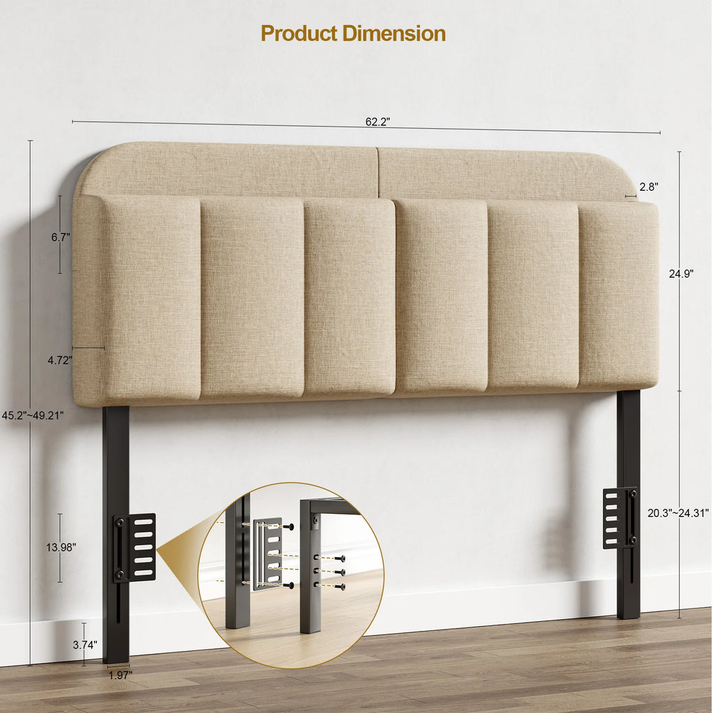Adjustable Headboard for Full King Size Bed Frame,Linen Fabric Bed Headboard Storage & RGB LED Light in Vertical Channel Design