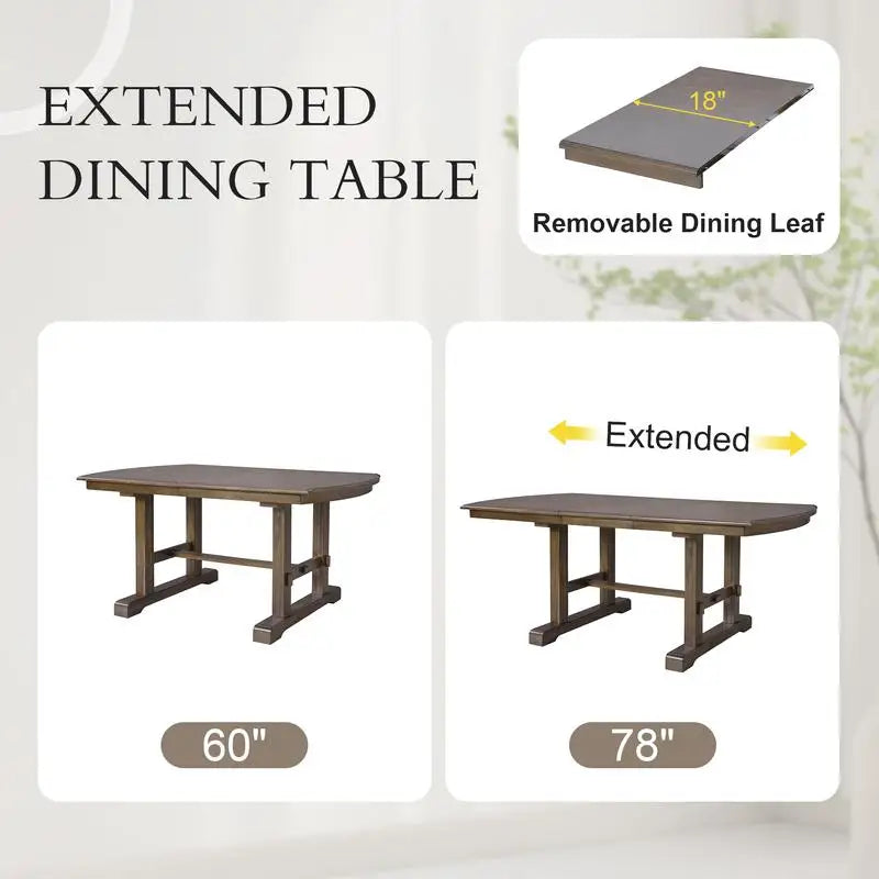 6-Piece Dining Set, Extendable 60-78 inch Wooden Table with Leaf, 4 Upholstered Chairs & Bench for 6, Kitchen Dining Table Set,