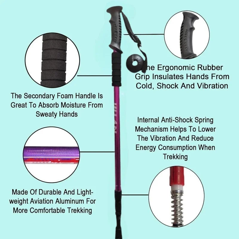 Hiking Trekking Poles, Collapsible,Lightweight, Anti Shock, Hiking or Walking Sticks,Adjustable Hiking Pole for Men and Women
