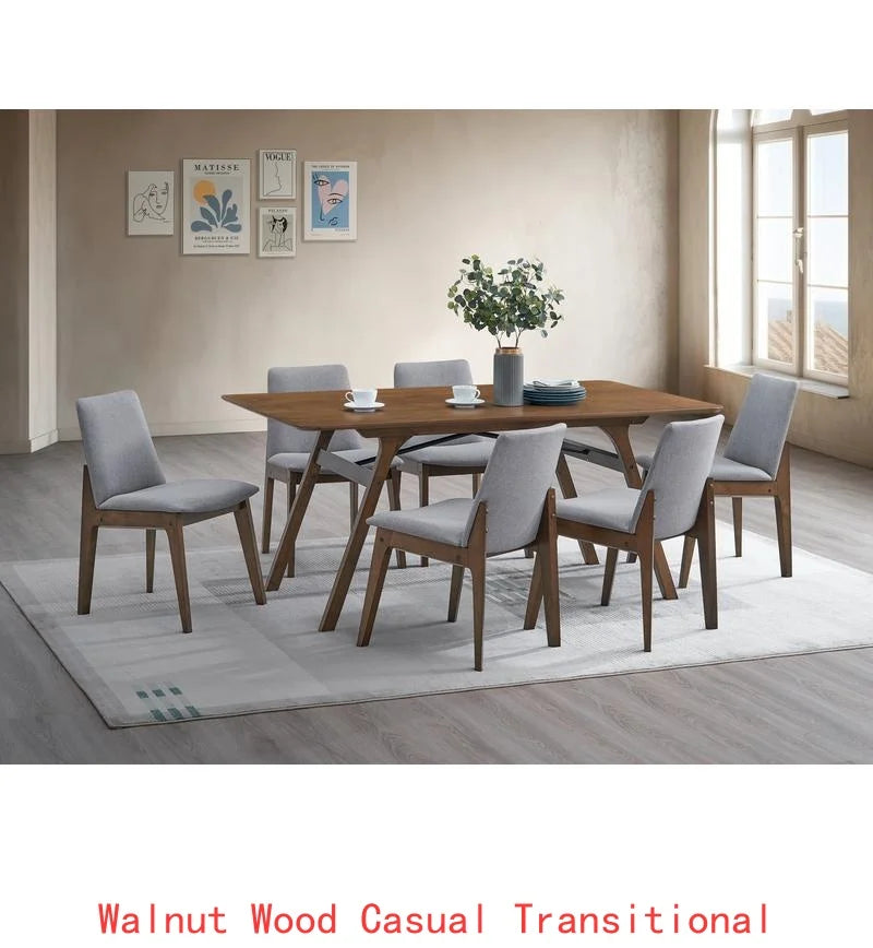 7-Piece Walnut Finish Dining Set with Upholstered Chairs – Wooden Kitchen Table & Chair Ensemble