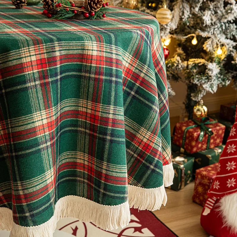 Green Checkered Table Cloth Rectangle Cotton Linen Fabric Washable Buffalo Plaid Table Covers for Festival Party Christmas Decor
