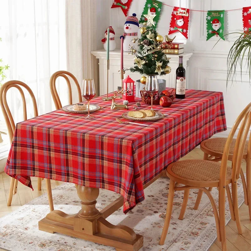 Green Checkered Table Cloth Rectangle Cotton Linen Fabric Washable Buffalo Plaid Table Covers for Festival Party Christmas Decor
