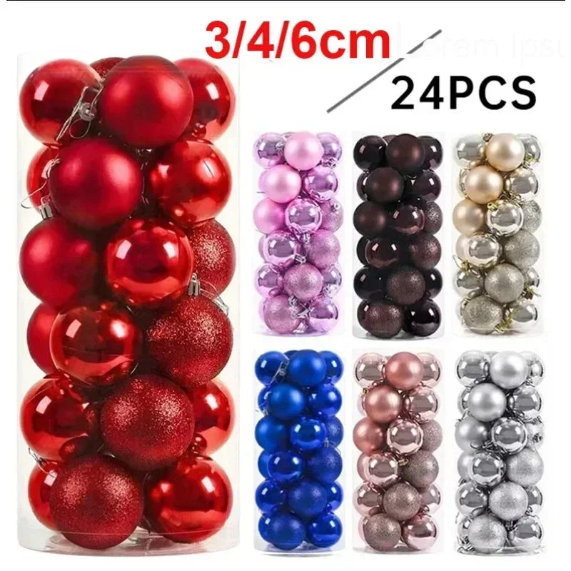 24Pcs 3/4/6CM Christmas Balls Big Ball Christmas Tree Pendant Ornaments for Party Decor 2025 New Year Navidad Gifts Accessory