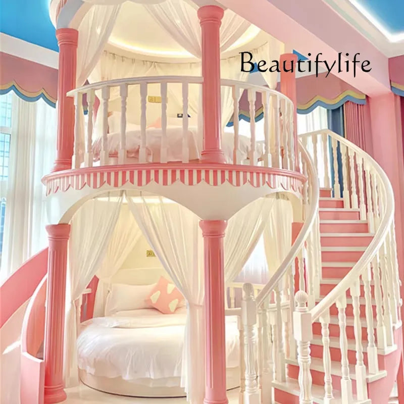 J X Normal Double Decker Kids Beds Decoration Safety Modern Slide Castle Kids Bed Princess Playpen Cama Infantil Furniture Home