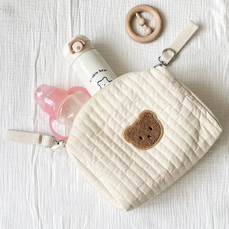 New Quilted Diaper Backpack with Zipper Embroidery Portable Stroller Hanging Organizer for Baby Essentials Travel Diaper Bags