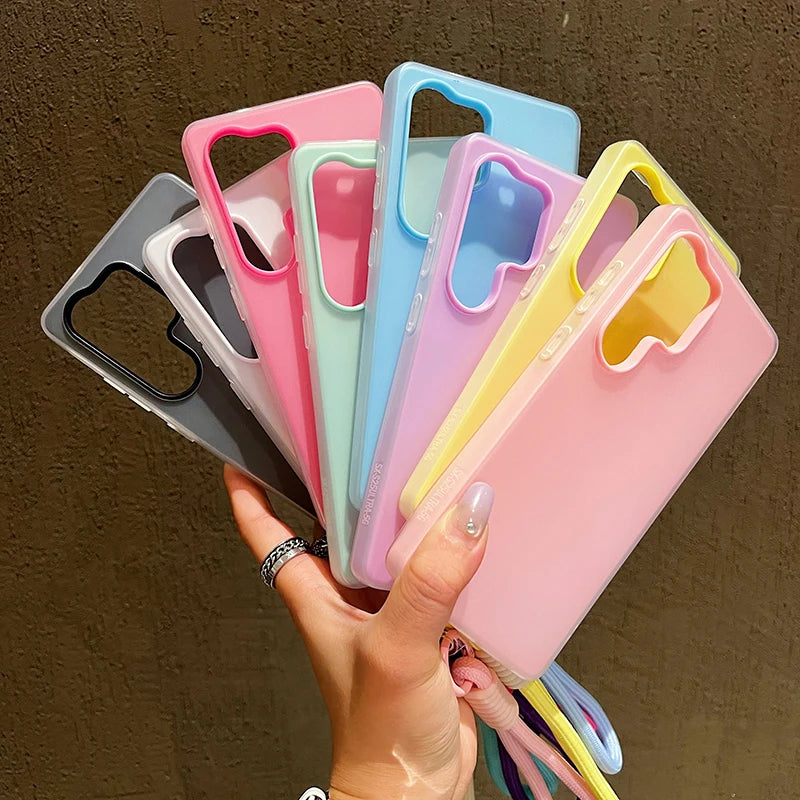 2in1 With Wrist Strap Lanyard Jelly Phone Case For Samsung Galaxy S25 S24 S23 S22 Ultra Plus FE A26 A35 A54 A16 A56 Solid Cover