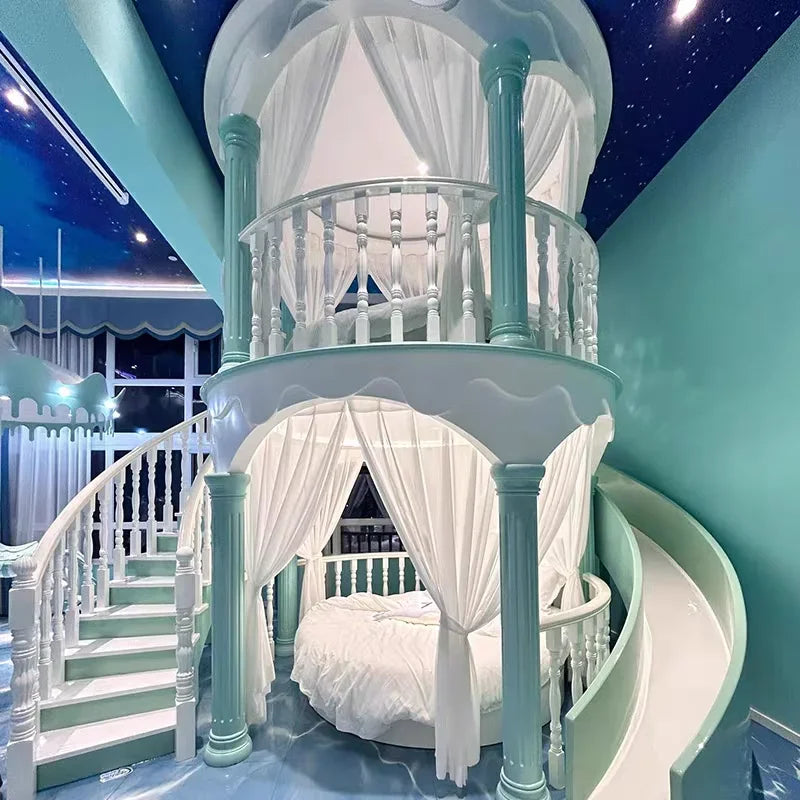 J X Normal Double Decker Kids Beds Decoration Safety Modern Slide Castle Kids Bed Princess Playpen Cama Infantil Furniture Home