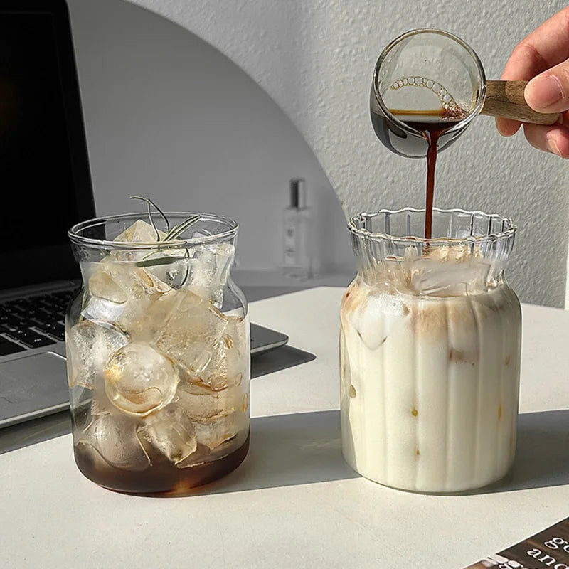 Glass Drinkware Cold Coffee Cups Latte Coffee Glass Iced Water Bottle Aesthetic Cup Wine Cocktail Glass כוסות לקפה ק