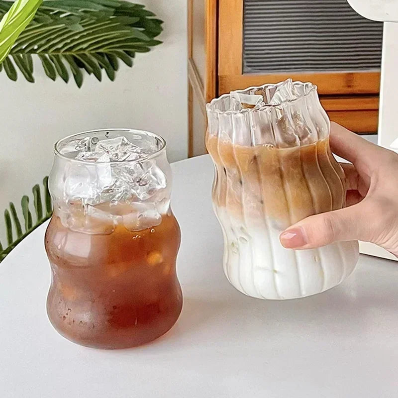 1/2pcs Clear Glass Cup Creative Ins Exquisite Heat-resistant Tumbler Tea Juice Milk Coffee Mug Home Office Cocktail Beer Glasses