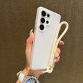 2in1 With Wrist Strap Lanyard Jelly Phone Case For Samsung Galaxy S25 S24 S23 S22 Ultra Plus FE A26 A35 A54 A16 A56 Solid Cover