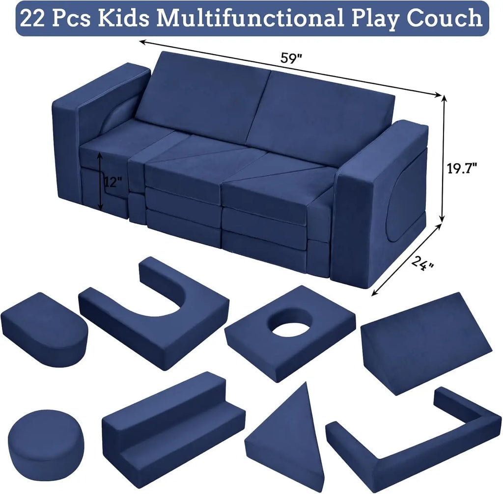 Modular  Play Couch, 22Pcs Sectional Sofa Imaginative Furniture Play Set, Creative Playroom Furniture for Convertible Foam